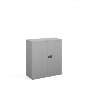 A silver 1000mm high 2 door cupboard with standard cam locks on a white background.