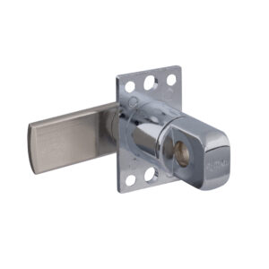 A silver ojmar hasp lock with a square fixing plate and a cam locking bar on a white background.