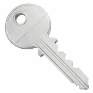 A silver ronis standard cylinder master key with a split ring on a white background.