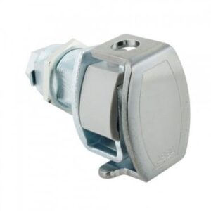 A silver assa hasp and staple lock for doors up to 22mm thick for use with a padlock.