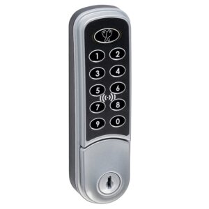 A black and silver nimbus RFID 3963 locker lock with keypad numbers on a white background.