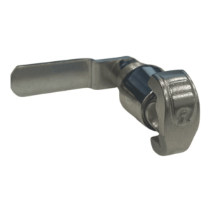 A metal elite/link lockers push-in hasp & staple locker lock with a flat cam bar on a white background.