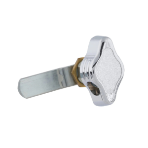 A silver universal hasp lock suitable for a padlock with a cranked cam on a white background.