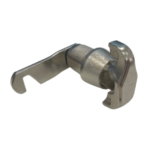 A metal new style probe push-in hasp & staple locker lock with a hooked cam bar on a white background.