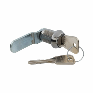A value-line universal metal cam lock with a cranked cam bar and 2 keys on a white background.