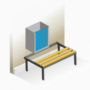 An urban vintage nest of 2 metal locker seat stand on a white background.