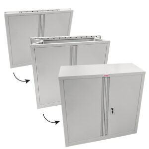 A phoenix foldable cupboard with 2 doors and 1 shelf in light grey on a white background.
