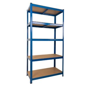 A clicka mdf shelving unit with a blue frame on a white background.