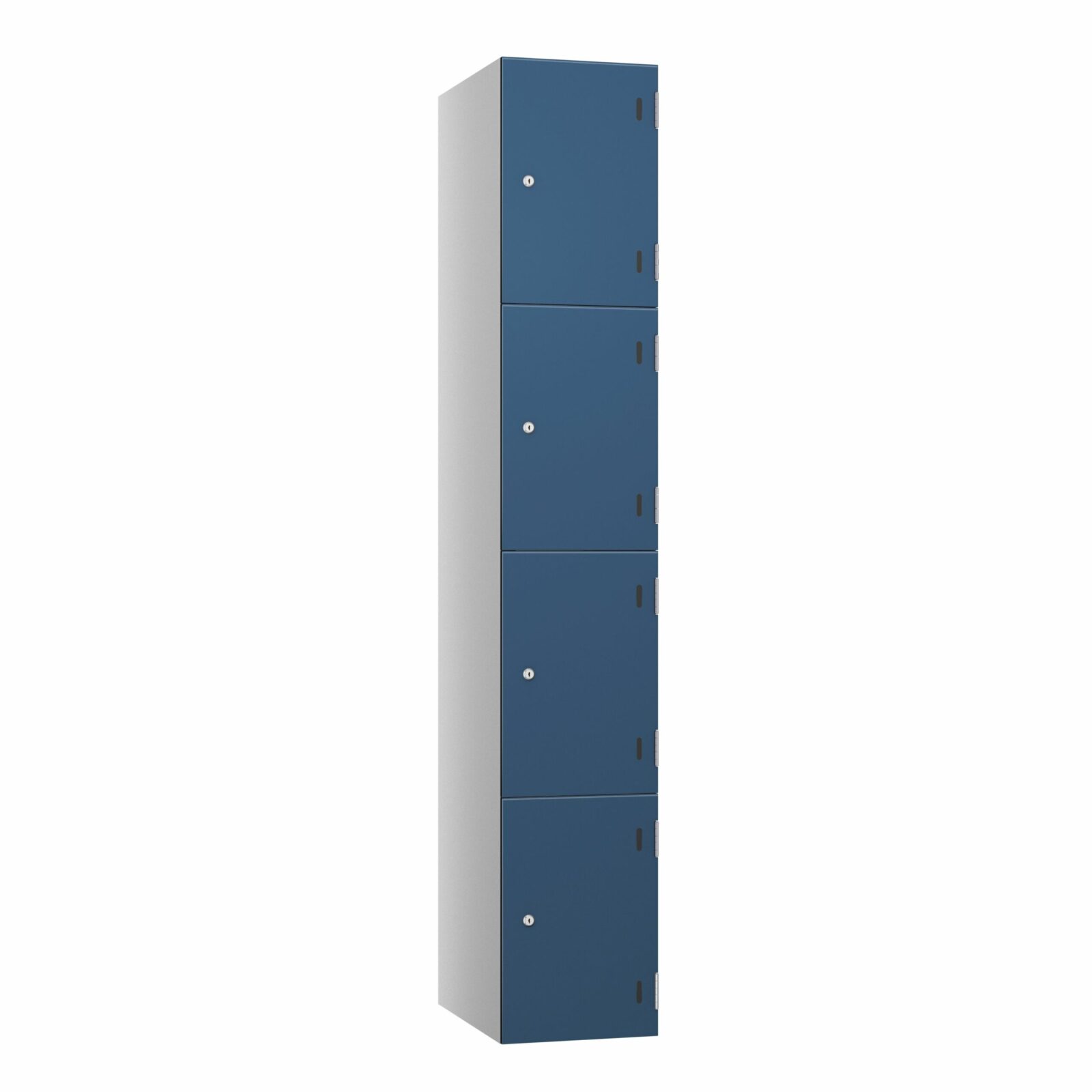 A pure laminate 4 door locker with a blue galaxy door and a pearl silver frame on a white background.