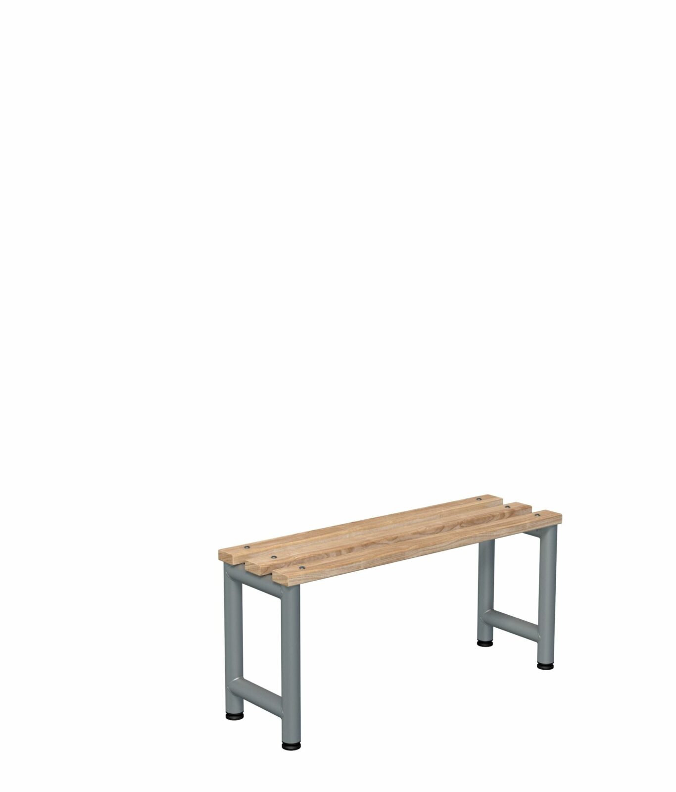 A probe single sided bench in beech with silver legs on a white background.