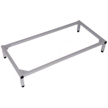 A silver nest of 2 storm locker stand with adjustable feet on a white background.