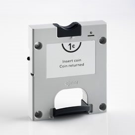 A grey and black ojmar coin lock, suitable for left hand wet area locker doors.