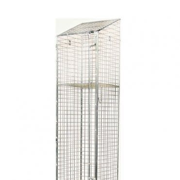 A mesh sloping top at an angle to attach to a locker top on a white background.