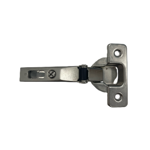 A 120 un-sprung chrome hinge for craftsman doors with screw holes on a white background.