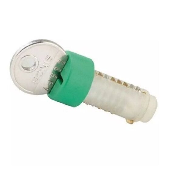 A green and silver ronis wet area coin lock replacement cylinder on a white background.