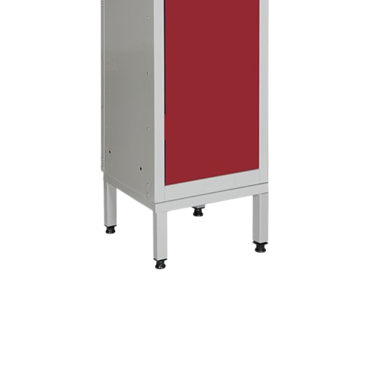 A link locker metal stand nest of 1 with adjustable feet and a locker on top as an example on a white background.