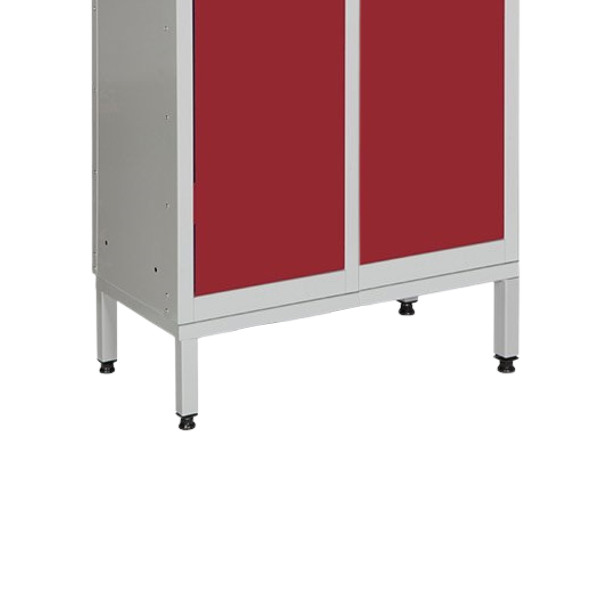 A link locker metal stand nest of 2 with adjustable feet and a locker on top as an example on a white background.