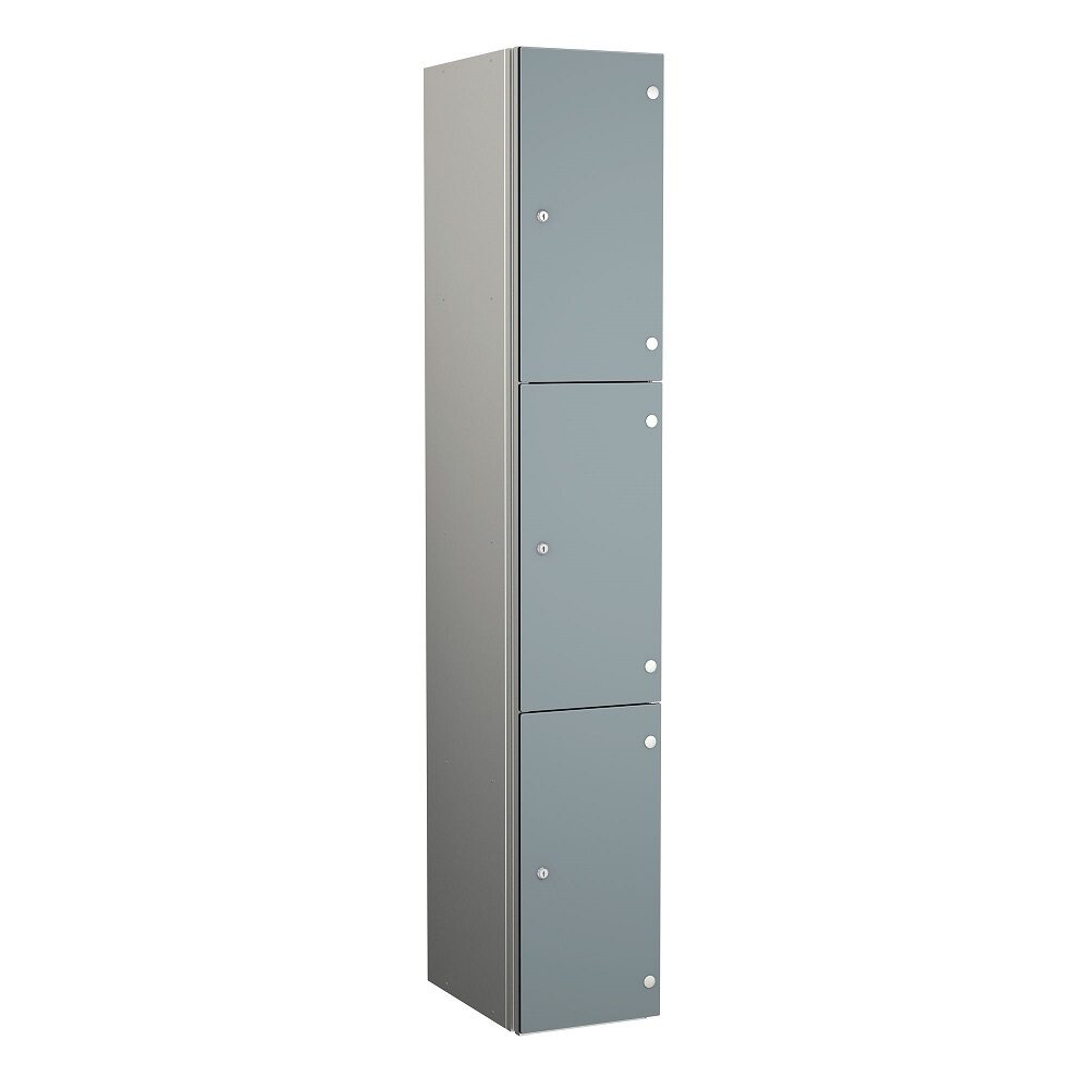 A probe zenbox 3 door indoor wet area locker with a dust grey door and cam locks on a white background.