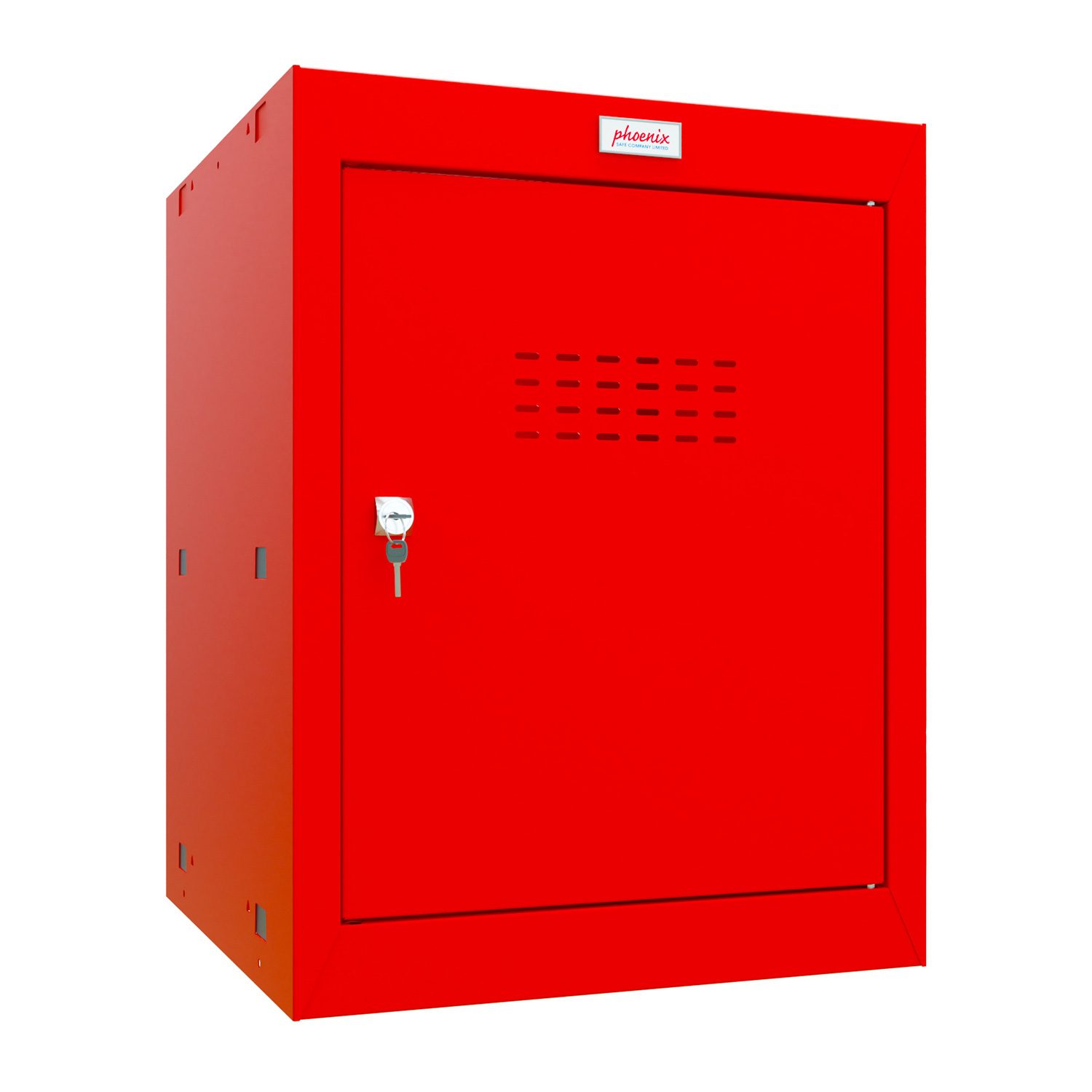 A medium cube locker in red with key locks.