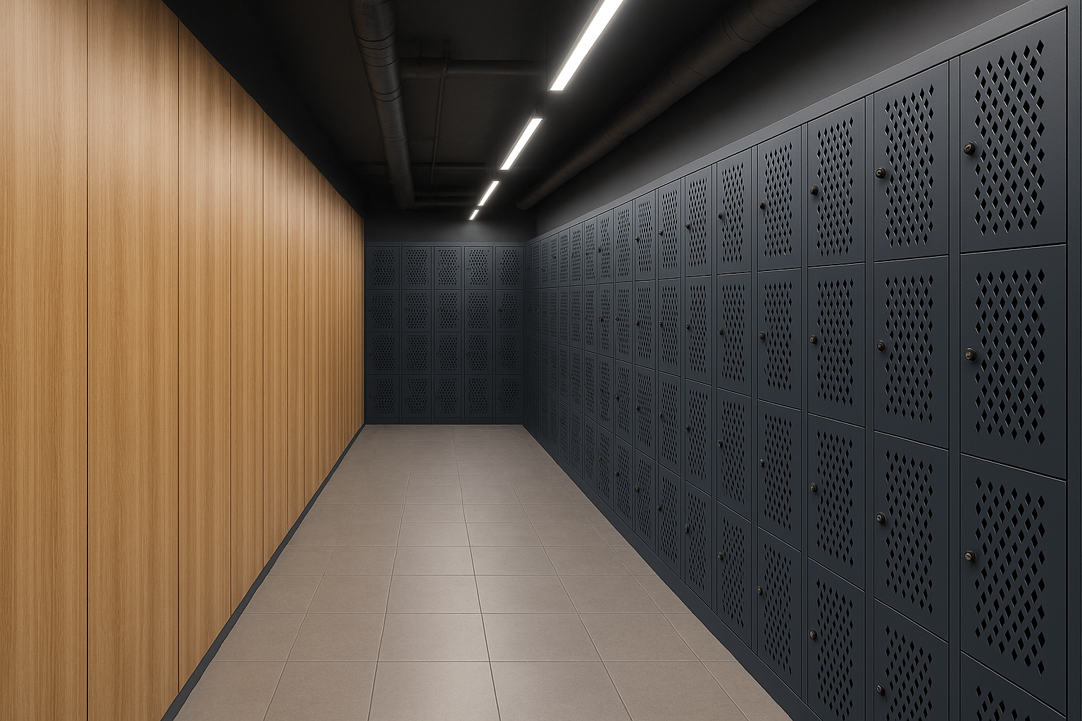 Industrial Corridor with Wooden Paneling