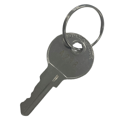 A silver kl15 4 digit locker combination lock with a split ring on a white background.